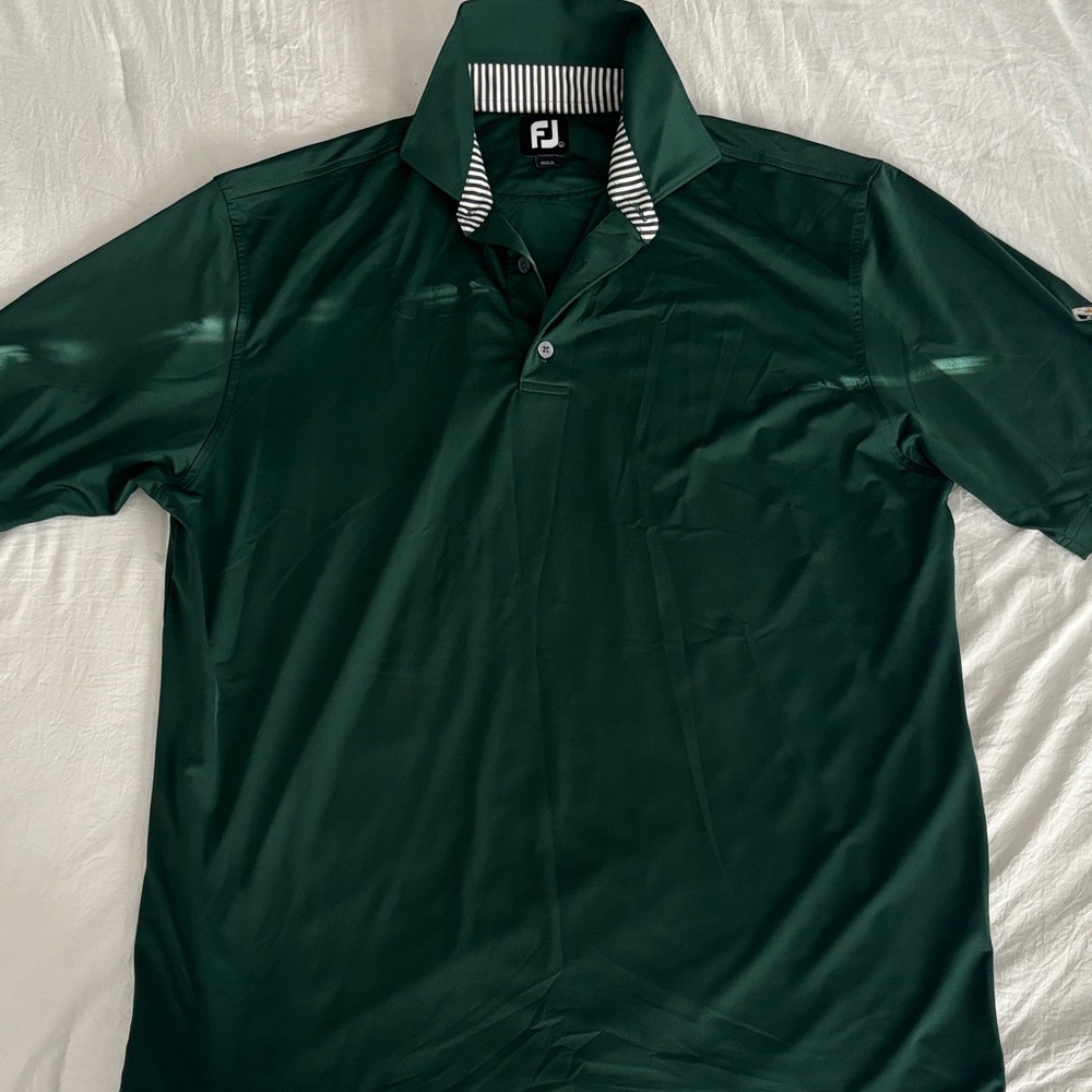 FootJoy Men's Dark Green Polo with Striped Collar
